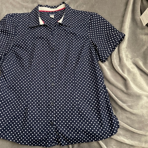 Navy blue polka dot button down - Picture 3 of 3